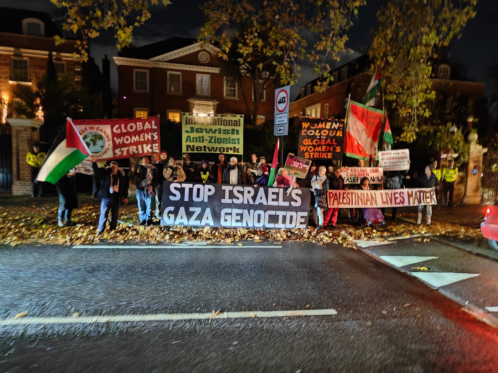 Outside the Israeli ambassador's residence in London