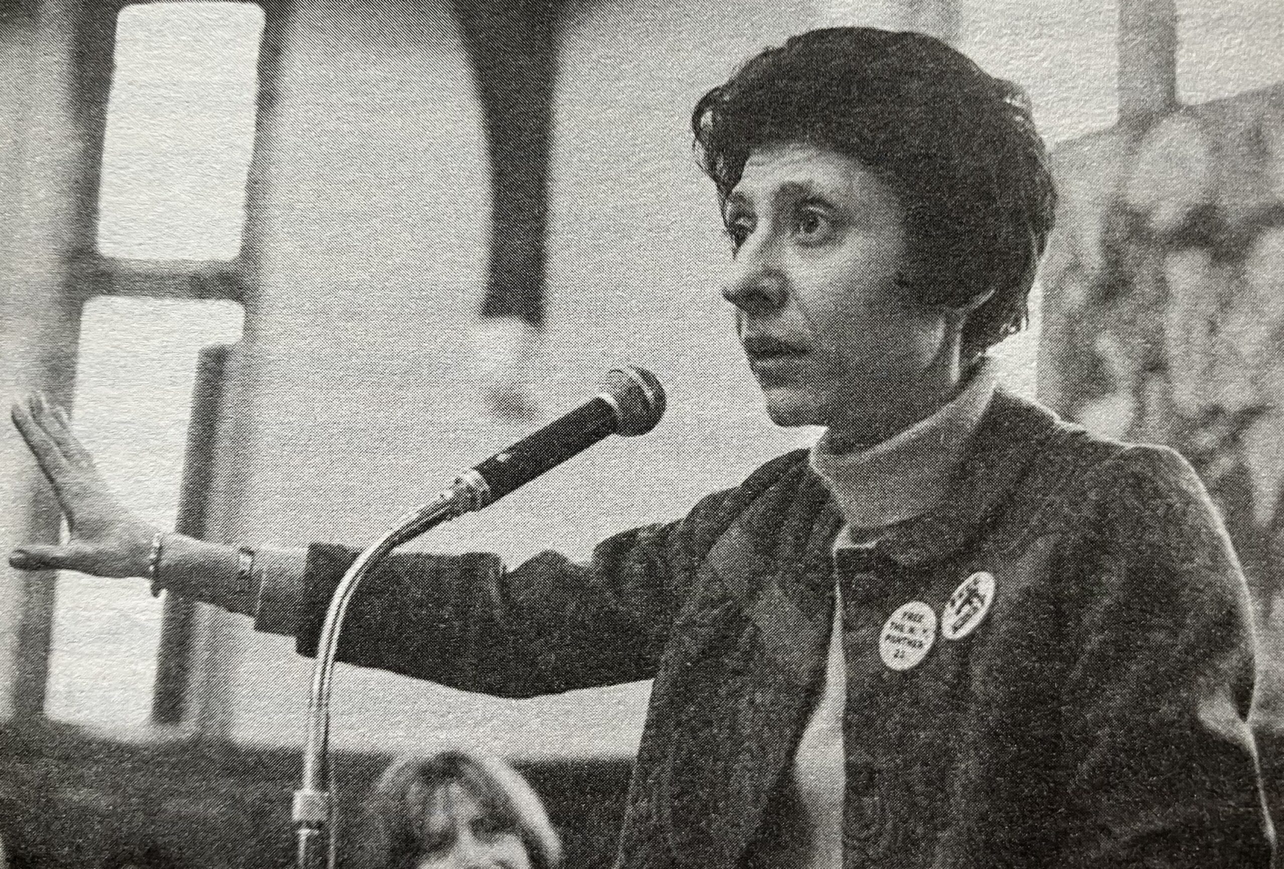 Selma speaking in 1970 at the National Women's Movement Conference at Oxford's Ruskin College